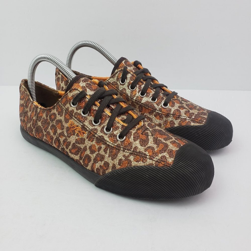 Bobs From Skechers Womens Size 7.5 Leopard Brown Orange Low Sneaker Shoes SN3353